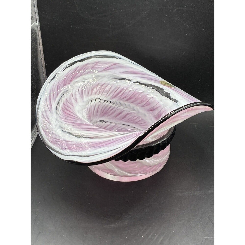 Block Crystal Mouth Blown Pink Glass Hat Bowl Hand Cut Hand Polished Lead free
